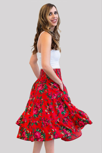 Maja Red Midi Folk Skirt