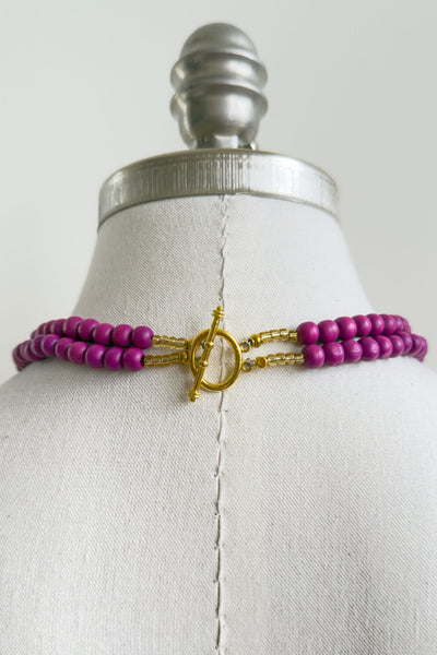 Purple 2 tiered wooden folk necklace