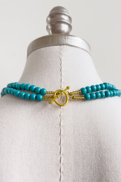 Turquoise 2 Tiered Wooden Folk Necklace