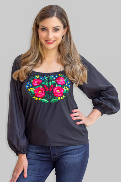 Maria Black Rose Folk Blouse