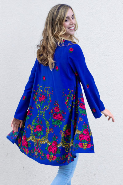 Natalia Blue Folk Duster