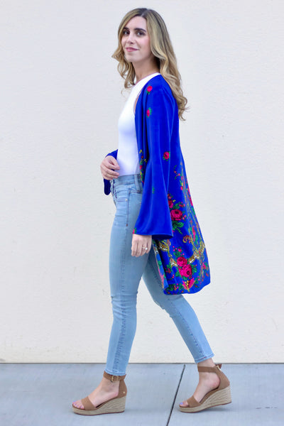 Natalia Blue Folk Duster
