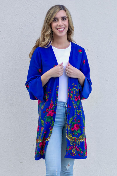 Natalia Blue Folk Duster