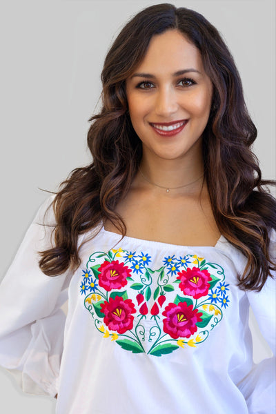 Maria White Rose Folk Blouse