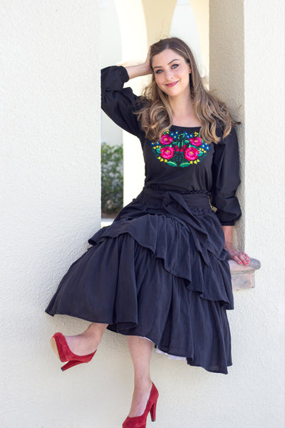 Maria Black Rose Folk Blouse