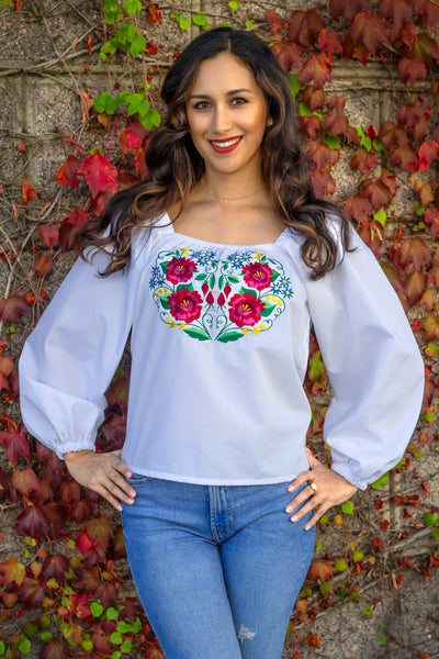 Maria White Rose Folk Blouse