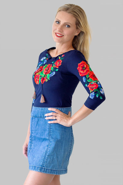 Kateryna Navy Poppy Top