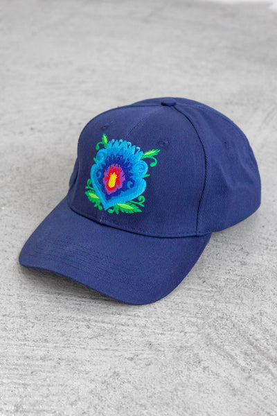 Girls Navy Folk Flower Baseball Hat