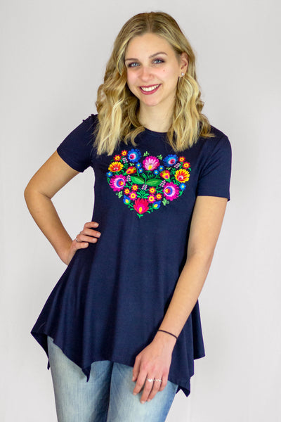 Blooming Heart Navy Blue Top