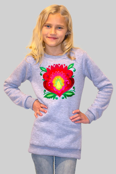 Kalina Heavyweight Embroidered Grey Girl's Sweatshirt