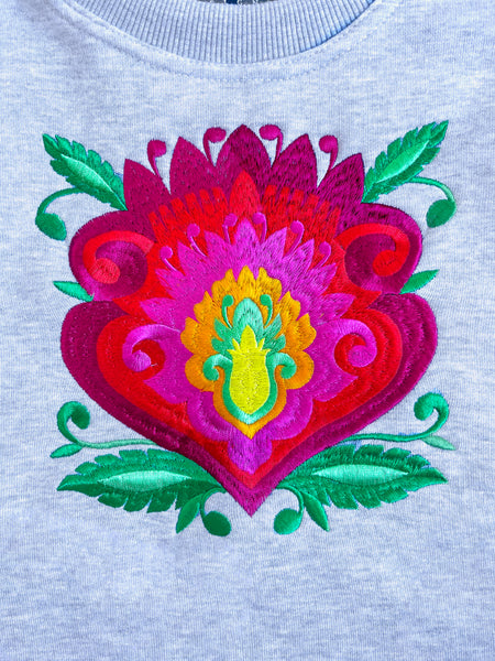 Kalina Heavyweight Embroidered Grey Girl's Sweatshirt