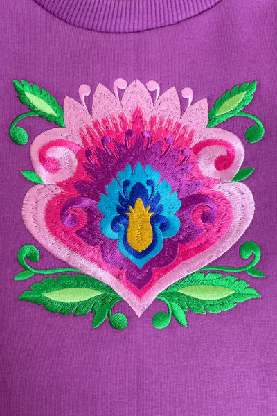 Kalina Heavyweight Embroidered Purple Girl's Sweatshirt