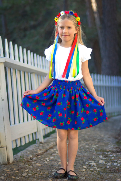Dominika Smocked Blue Folk Skirt