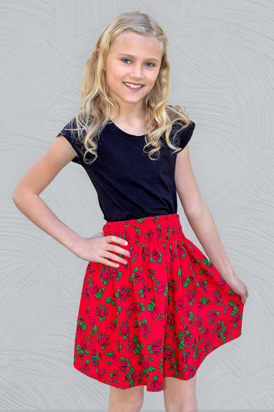 Dominika Smocked Red Folk Skirt