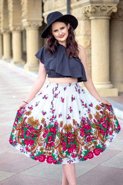 Tatiana White Slavic Midi Folk Skirt