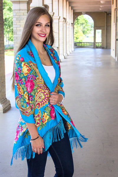 Turquoise Slavic Rectangle Scarf